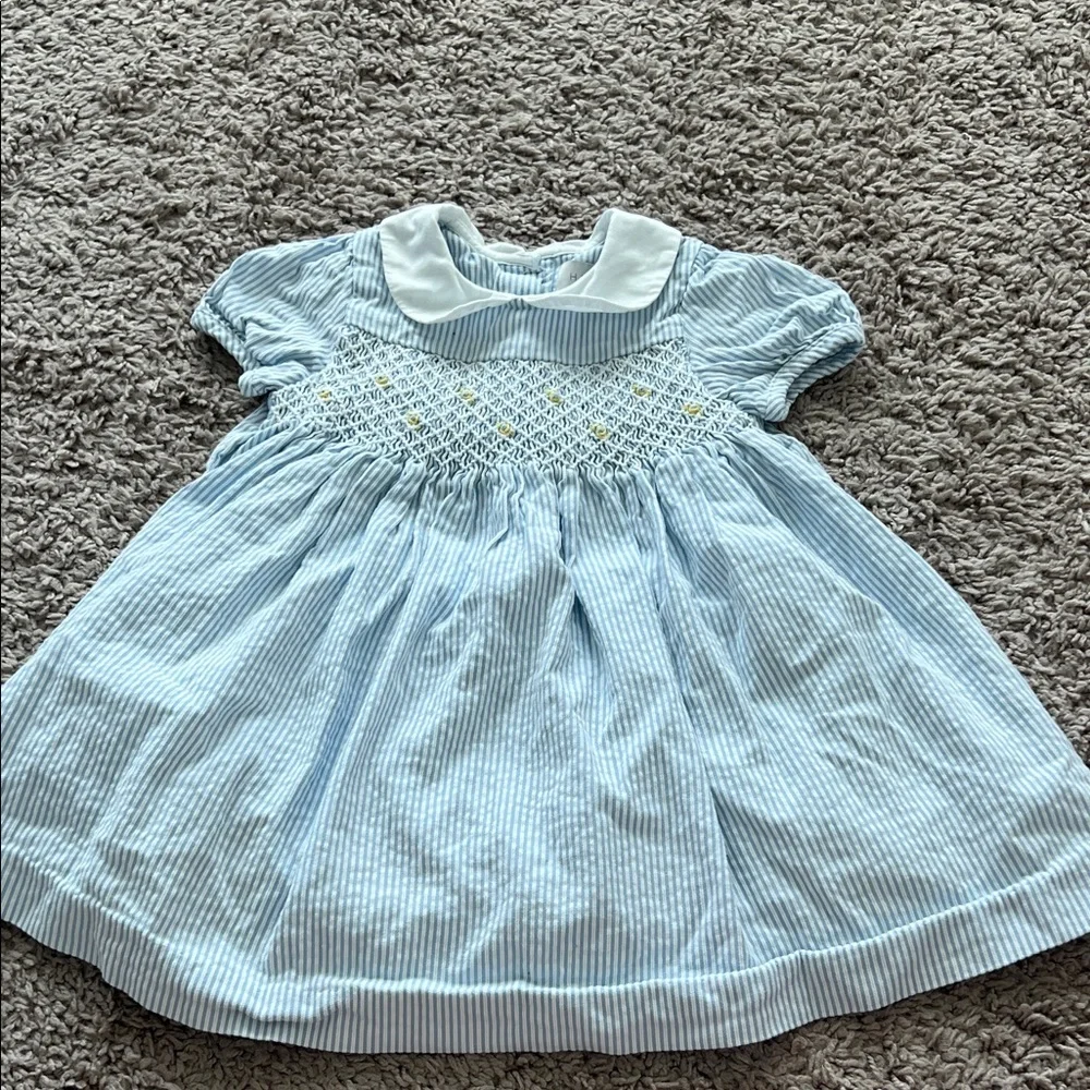 Heirloom Collection Blue Striped Baby Smocked Dress - Picture 1 of 5